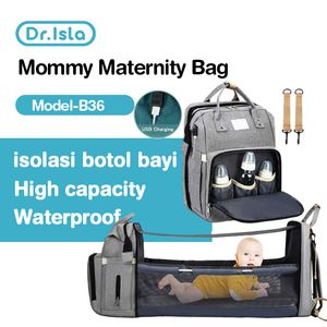 DIAPER Väskor Dr.isla Folding Mommy Bag Lightweight Portable Folding Crib Bed Largecapacity Baby Ryggsäck Kvinnlig mamma Outting Bag Mummy Bag 230915