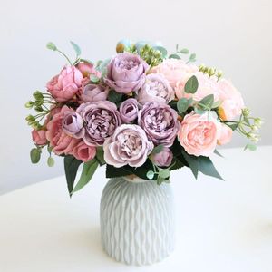 Dekorativa blommor 35 cm Fake Pink Rose Silk Peony Artificial Year's Chultance For Home Wedding Bridal Bouquet Indoor