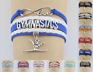 10pclot Gymnastics Pole Dance Sports Love Infinity Love Antique Silver Charm Armband Women Men Girl Boys Jewelry Gift Många Styl1241101