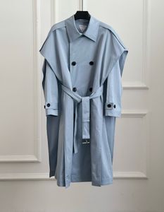 Lapel, European Fashion Classic Atmospheric Two Fake Pieces, Super Beautiful Haze Blue Trench Coat