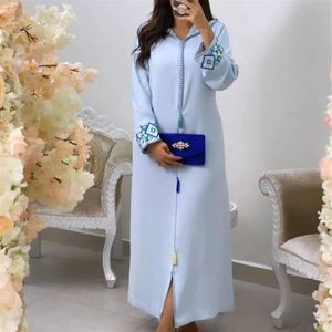 Etnik Giyim Çiçek Nakış Dubai Abaya 2021 Kadın Elbise Arap Müslüman Elbise Bahar Moda Türkiye Faslı Kadın Jal265u