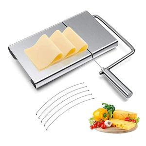 Ferramentas de queijo Home Kitchen Aço Inoxidável Slicer Cortador de Fio com Placa de Medição de Escala Base Antiderrapante Manteiga Bolo Presunto Corte 230918