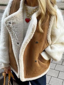 Kvinnors västar Fashion Elegant Solid Lamb Hair Vest Coat Women Casual Loose Single Breasted Jacket With Pocket 2023 Lady Party Club