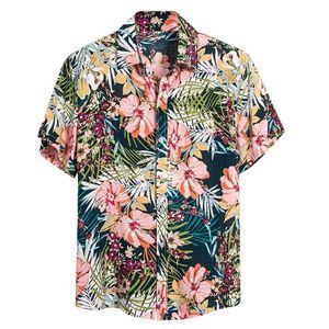 Casual Short Sleeve Shirt Hawaiian Print Men's Shirt Baggy Beach Button Retro Turn Down Collar Male Blouse Tops Camisa mascul2497