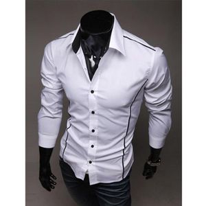 Herrklänningskjortor Mens Style Fashion Long Sleeve Shirt Button Patchwork With Pocket Formal Plain Top252x