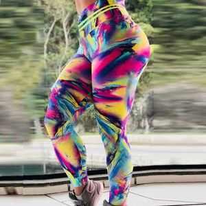 Träning Yoga Pants Sports Leggings Kvinnor Fitness Running Tights High midje Legins Push Up Colorful Abstract Print Elastic