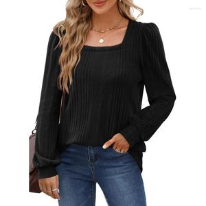 Women's T Shirts Fashion Square Neck Pullover 2023 Autumn/Winter Pit Stripe Casual Long Sleeve Top Plus Size Solid T-Shirt