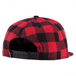 Ball Caps WuKe Plaid Snapback Hip Hop Cap Baseball Skateboard Men Women Basketball Hiphop Size 55-60cm Black Red