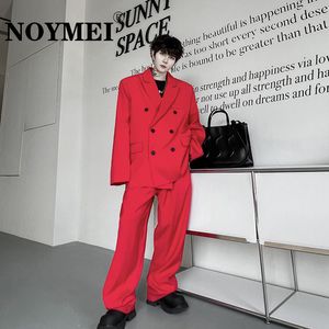 Men's Suits Blazers NOYMEI Niche Red Two Pieces Set Autumn Korean Style Double Breasted Suit Jacket Straight Pants Solid Color Loose WA2500 230915
