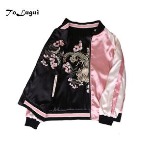 Jaquetas femininas bordado floral mulheres jaqueta outono inverno harajuku piloto jaqueta em ambos os lados casual jaquetas de beisebol casacos sukajan 230918