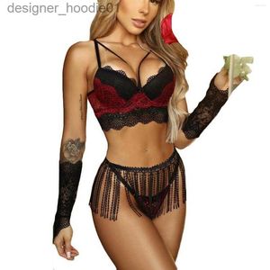 Sexy Set Tassel Lace Sexual Lingerie For Open Woman Wireless Sexi Babydoll Lace Bra Adult Female Costumes Dress Porn Sexy Lingerie Set L230918