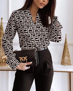 القمصان النسائية T Blouse Plouse Tops v-neck Long Sleeve Print Print Disual Semant Shirt Spring Summer 2023 Fashion Ladies Clothing