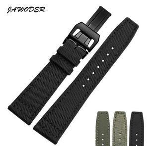 JAWODER Watchband 20 21 22mm Stainless Steel Deployment Buckle Black Green Nylon with Leather Bottom Watch Band Strap for Portugal1782580