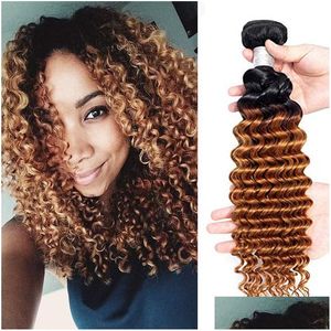 Tramas de cabelo 9A Grau Virgem Brasileira 1B / 30 Onda Encaracolada Profunda 3/4 Pacotes 100% Humano Não Processado Natural Ombre Cor Drop Delivery Produc Dh4Oy