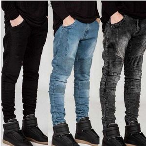 Erkekler Kot Men's Tasarım İnce Fit Yırtık Skinny Jeans Moda Hi-Street Sıkıntılı Erkekler Denim Joggers Diz Delikleri Yıkanmış Yıkılmış Kırışmalar Günlük Pantolon L230918