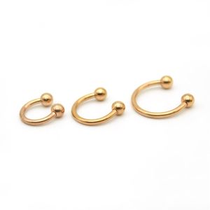 Rose Gold Horseshoes Ring Labret Lip Rings With Ball Circular Barbell Nose Hoops Septum Piercing 316L Stainless Steel Earrings170F