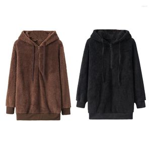 Felpe con cappuccio da donna Manica lunga con coulisse con tasche Capispalla invernale in peluche S-XXL