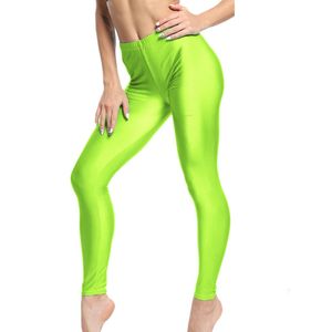 Leggings da donna skinny elasticizzati a vita alta lucidi tinta unita fluorescente per leggins sportivi fitness push up abbigliamento da palestra