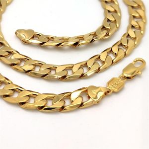 Ожерелье-цепочка из 18-каратного настоящего сплошного желтого золота с наполнителем, изящная кубинская бордюрная итальянская цепочка, 20, мужская и женская, 10mm297a207O