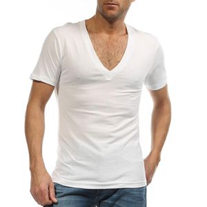 Erkekler için Whole-Havzhirt Gömlek Derin V Boyun Fanila T Shirt Camiseta Hombre% 95 Pamuk Ondergoed Seksi Beyaz S-XXXL G 2274S