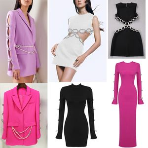 Women Jacket Shinny Bow Side Part Split Muglle Long Slim Dresses Off Waist Fashionable Colors Longs Sleeves Suits Beard S-XXL