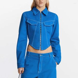 Женские куртки 2023, осенняя короткая джинсовая куртка с высокой талией, темпераментная тонкая куртка, топ Y2K