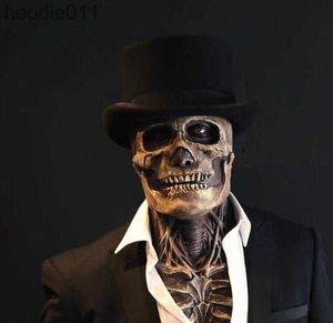Costume Accessories Halloween Horror Mask 3D Reality Full Head Skull Movable Jaw Helmet Skeleton Latex Scary Mask party Masquerade Prop GC1711 L230918