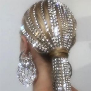 Longa borla strass cabeça corrente headwear para mulheres cristal casamento acessórios de cabelo nupcial bandana jóias220i