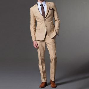 Men's Suits 2023 Khaki Slim Fit Business Male Casual Dinner Party Tailor-Made High-Quality Fashion Simple 2 Pcs Sets Coat Pants