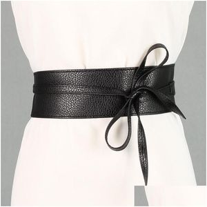 Hair Accessories Belts Women Pu Leather Bow Belt Lace Up For Straps Wide Waistband Female Dress Sweater Waist Girdle Clothing Drop Del Dhixm