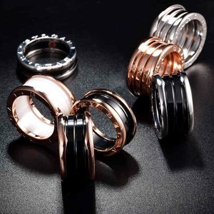 Pierścienie zespołowe palcem 925 Baojia srebrna mała Red Man charytatywna czarno -biała ceramiczna 18K Rose Gold para Spring285h