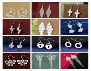 Hela låga 925 Sterling Silver Plated Stars Heart Cross Drop Earrings Fashion Party Jewelry for Women Mix Order 9124759