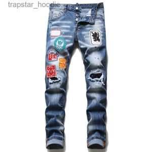 Mens Jeans Fashion Men Ripped Slim Fit Jeans Destroyed Skinny Straight Tapered Leg Washed Design Mens Frayed Motocycle Denim Pants Hip Hop Stretch Biker Mens Trouser