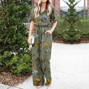 Kobiety Jumpsuits Rompers Zanzea Women European Style Vintage swobodny krótki rękaw kwiatowy nadruk w talii sznurka szeroka noga Joksy L230918