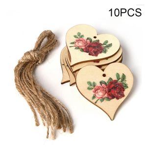 Estatuetas decorativas para decoração de festa de casamento, 10 peças, coração de madeira, placa pendurada, etiquetas de madeira, faça você mesmo, artesanato, rosa, sinal de parede, chips rústicos