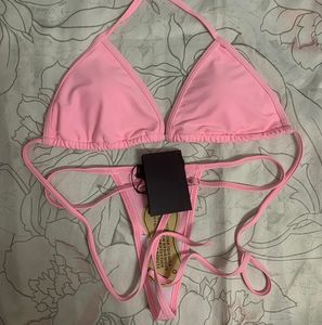 Moda plaj kıyafeti metal bikinis tasarımcısı tanga biquinis 2024 Marka Brezilyalı mikro bikini setleri seksi iki parça mayo pembe mayo
