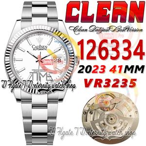 Clean CF Date 41mm 126334 VR3235 Automatic Mens Watch Fluted Bezel White Dial Stick Markers 904L OysterSteel Bracelet Super Edition eternity Hombre Wristwatches