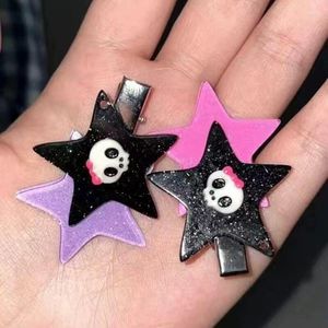 Grampos de cabelo Y2K Glitter Estrela Crânio Mulheres Meninas Bonito Fantasma Esqueleto Pentagrama Pin Gótico Preto Rosa Headwears Barrettes