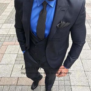 دعاوى الرجال الرسمية للرجال ذي الذروة المصنوعة من طية صدرية العريس Tuxedo 3 قطع مجموعات الأعمال بليزرز Bridegroom Terno Masculinos Completeo