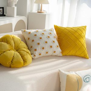 Almofada estética kawaii s sofá design moderno amarelo sala de estar cadeira escritório nórdico elegante almofadas decoração fofa