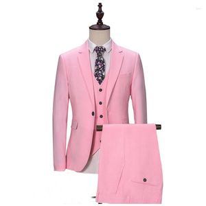 Abiti da uomo 3 pezzi rosa uomo moda maschile giacca gilet con pantaloni risvolto dentellato smoking da sposa casual per testimoni dello sposo 2023