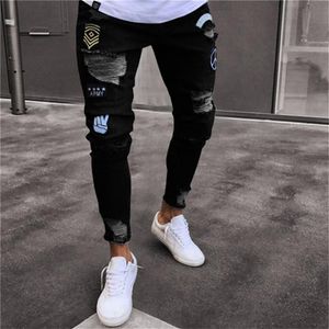 2018 uomini eleganti jeans strappati pantaloni motociclisti magri slip dritti ipocalchi in denim sfilacciati nuovi jeans skinny jeans uomini vestiti207w