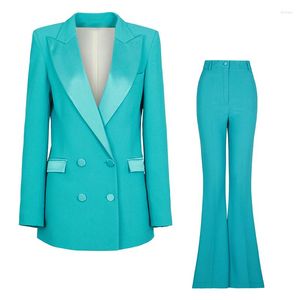 Women's Two Piece Pants Blazer Pantsuits Sets Orange Lake Blue Office Trousers Suit Double Breasted Button Flared Formal 2023