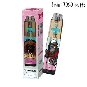 ORIGINAL IMINI 20 Regelbundna smaker 7000 puffar engångsvapen 0% 2% 3% 5% blinkande 6 Färg RGB Ljusdesign 850mAh Type-C uppladdningsbart batteri engångs e-cigarett puff 7K