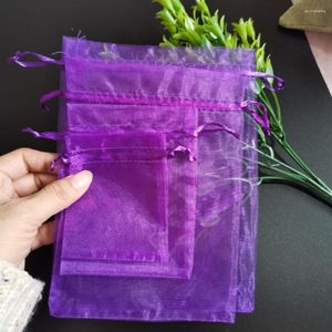 Takı Torbaları Toptan Koyu Mor Drawstring Bag Hediye Ambalaj Çantaları Noel Düğün Doğum Günü Partisi Malzemeleri Organza Küçük Koruma
