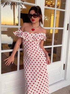 Casual Dresses 2023 Polka Dot Ruffles Bandage Maxi Dress Women Off Shoulder Slim Elegant Party Summer Beach Holiday Sundresses