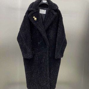 Luxuriöser Mantel aus 100 % Wolle, Max-Designer-Cardigan-Jacke, Wintermode, warme Wollmäntel, lange Teddy-Windjacke, amerikanische Damenbekleidung, XS-M