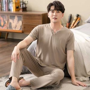 Damen-Nachtwäsche für Herren, M-4XL, Sommer-Modell, Pyjamas für Männer, coole lässige Pyjamas, Kurzarm-Nachtwäsche, lange Hosen, männlicher Anzug, Baju Tidur Lelaki-Set, L230918