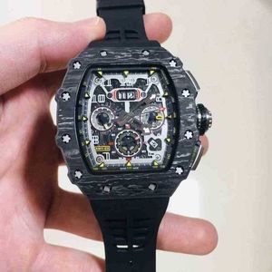 ウォッチデート豪華なメンズリチャミルウォッチ腕時計ビジネス透明なマクラーレン機械時計カーボンファイバーワインバレル多機能