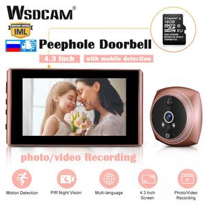 초인종 WSDCAM 4.3 인치 초인종 무선 구멍자 카메라 IN 야간 비전 비디오 유독 방수 도어 벨 모션 탐지 비디오 눈 HKD230918